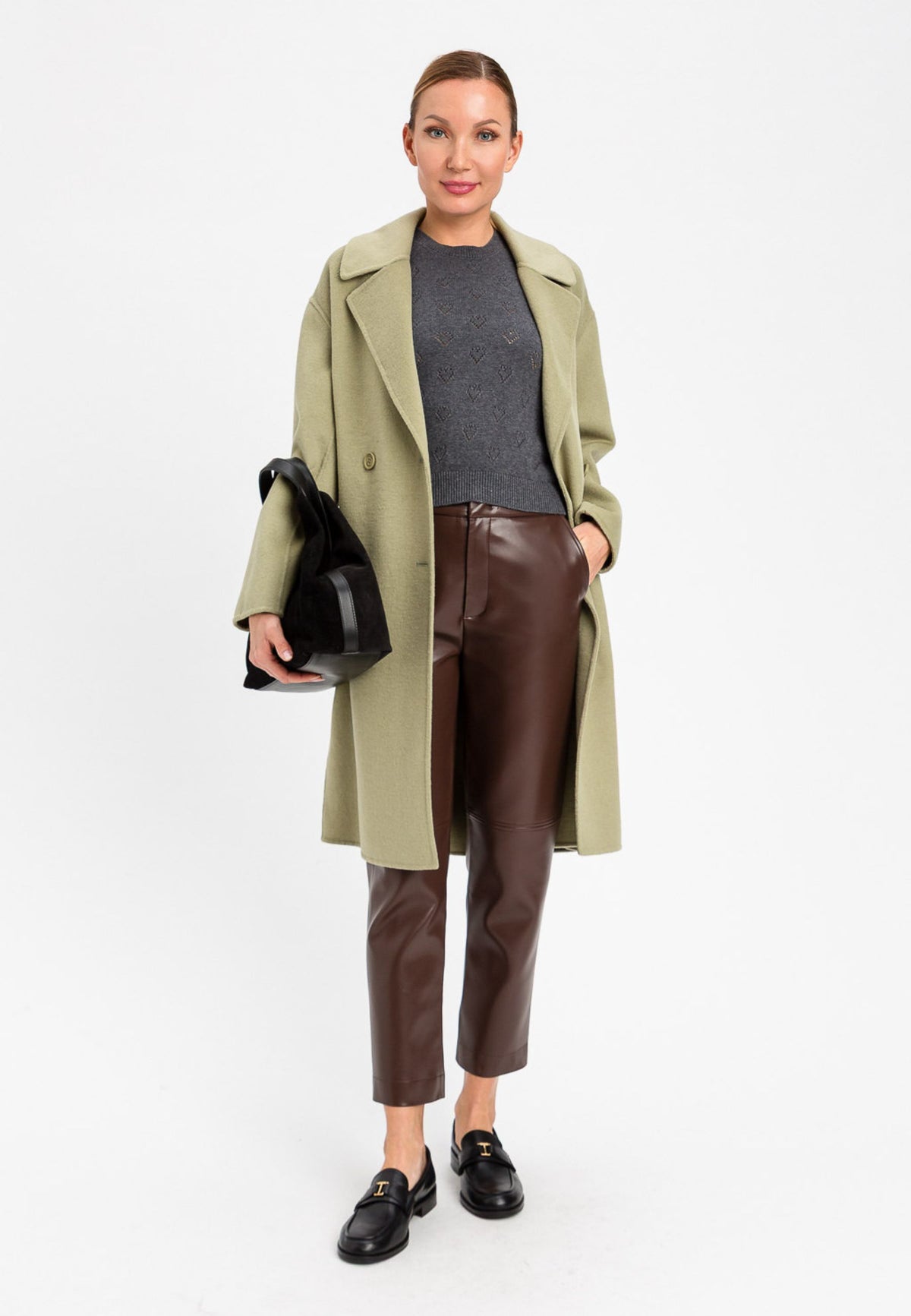 TWINSET - Pantalone effetto pelle marrone 