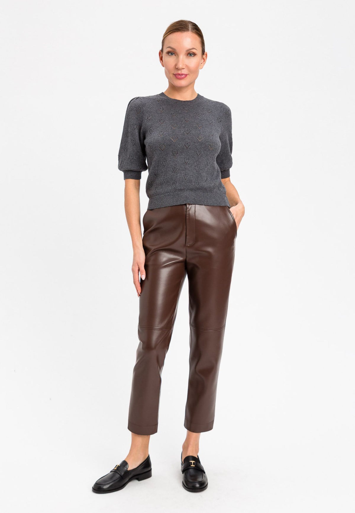 TWINSET - Pantalone effetto pelle marrone 