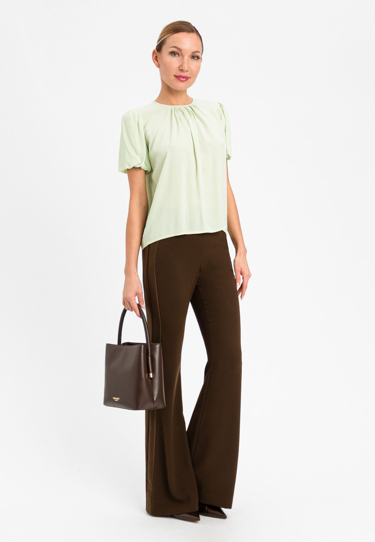 TWINSET - Pantalone flare marrone 