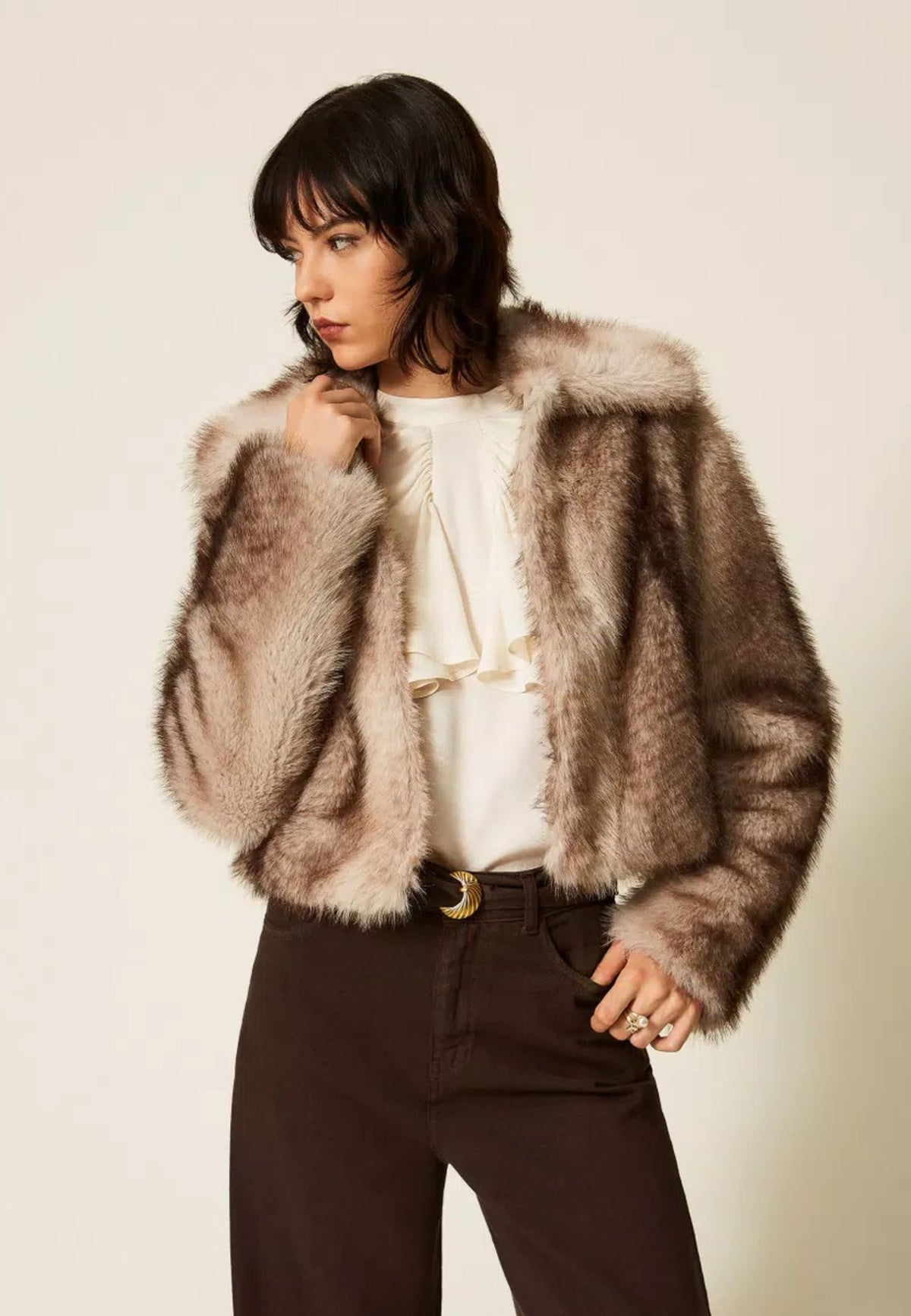 Giacca Twinset in faux fur a stampa sfumata 