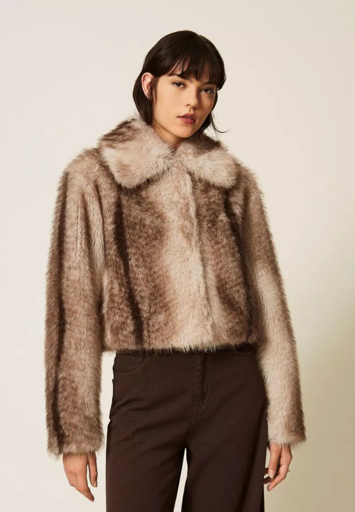 Giacca Twinset in faux fur a stampa sfumata 
