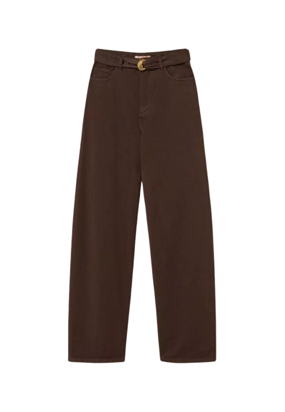 Pantaloni Twinset barrel in bull di cotone con cintura 