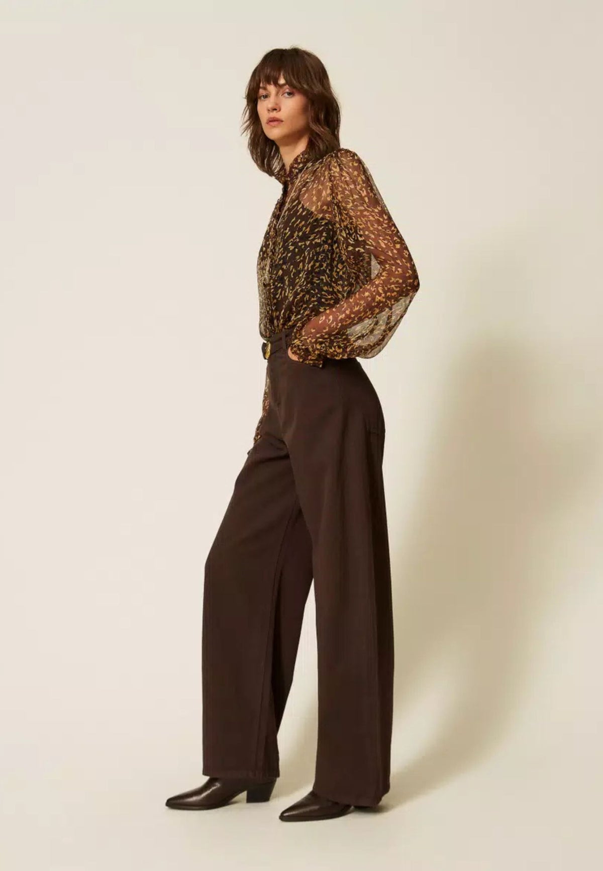 Pantaloni Twinset barrel in bull di cotone con cintura 