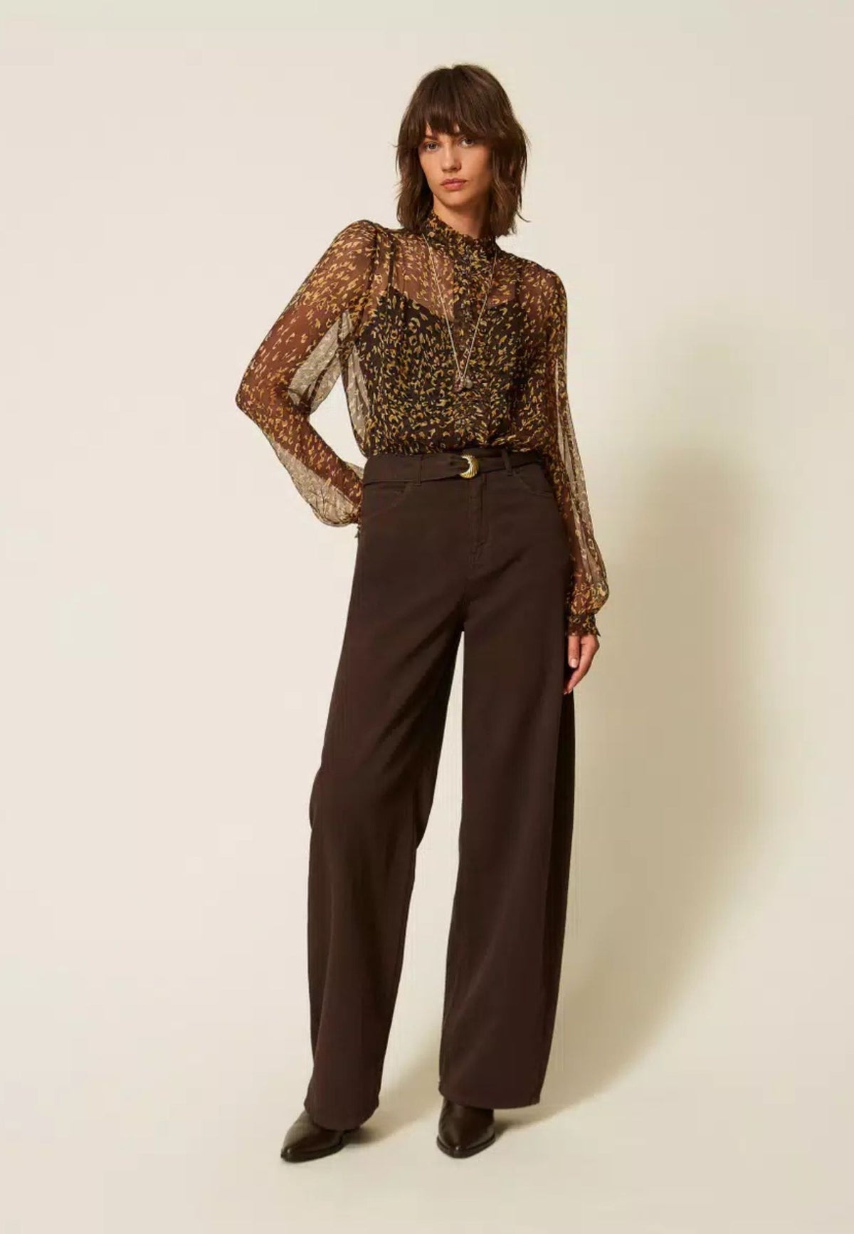 Pantaloni Twinset barrel in bull di cotone con cintura 