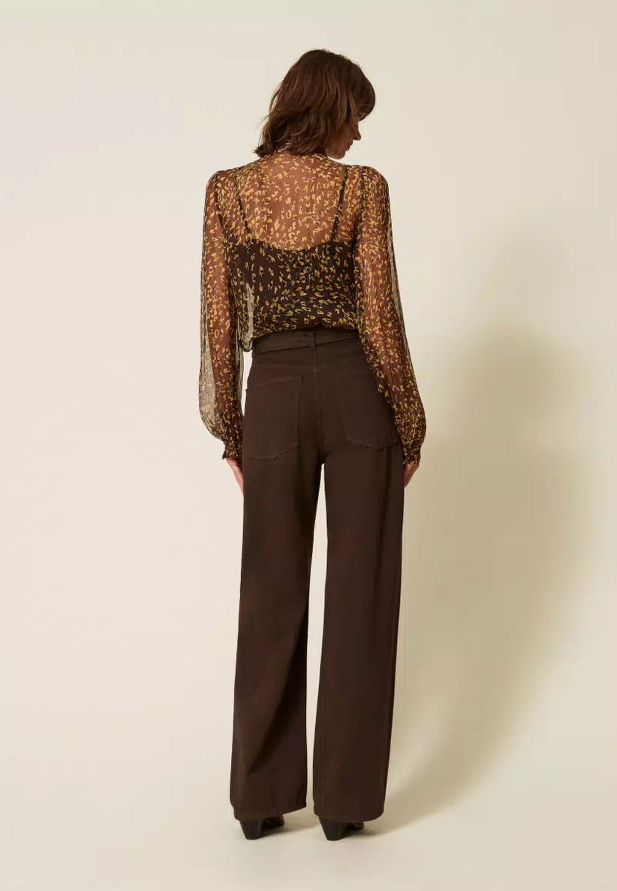 Pantaloni Twinset barrel in bull di cotone con cintura 