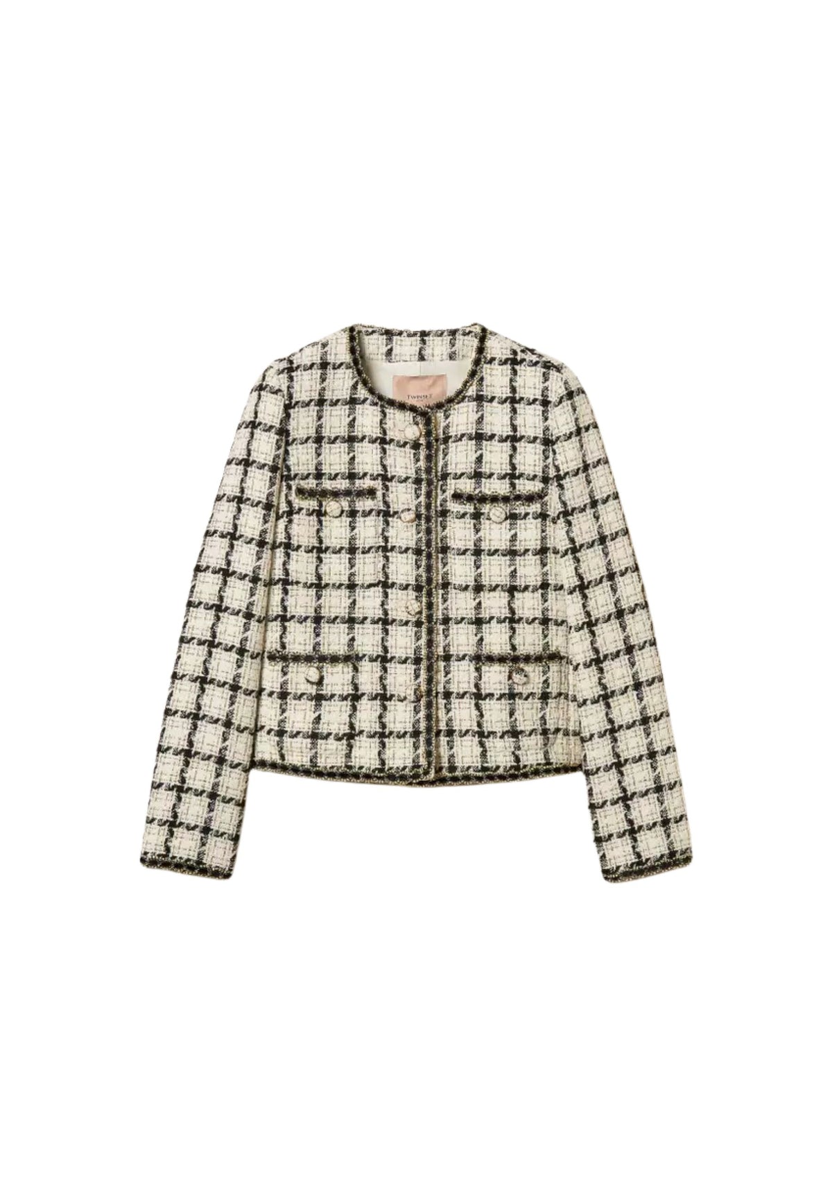 Giacca Twinset in bouclé check con dettagli lurex 