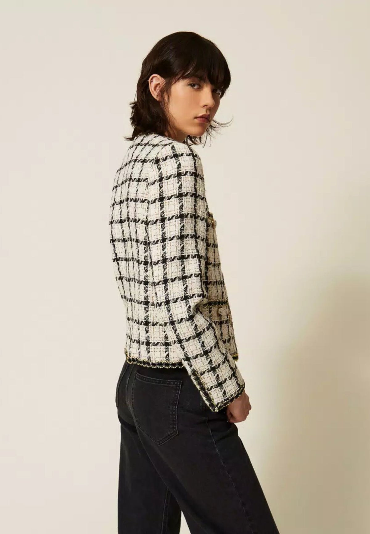Giacca Twinset in bouclé check con dettagli lurex 