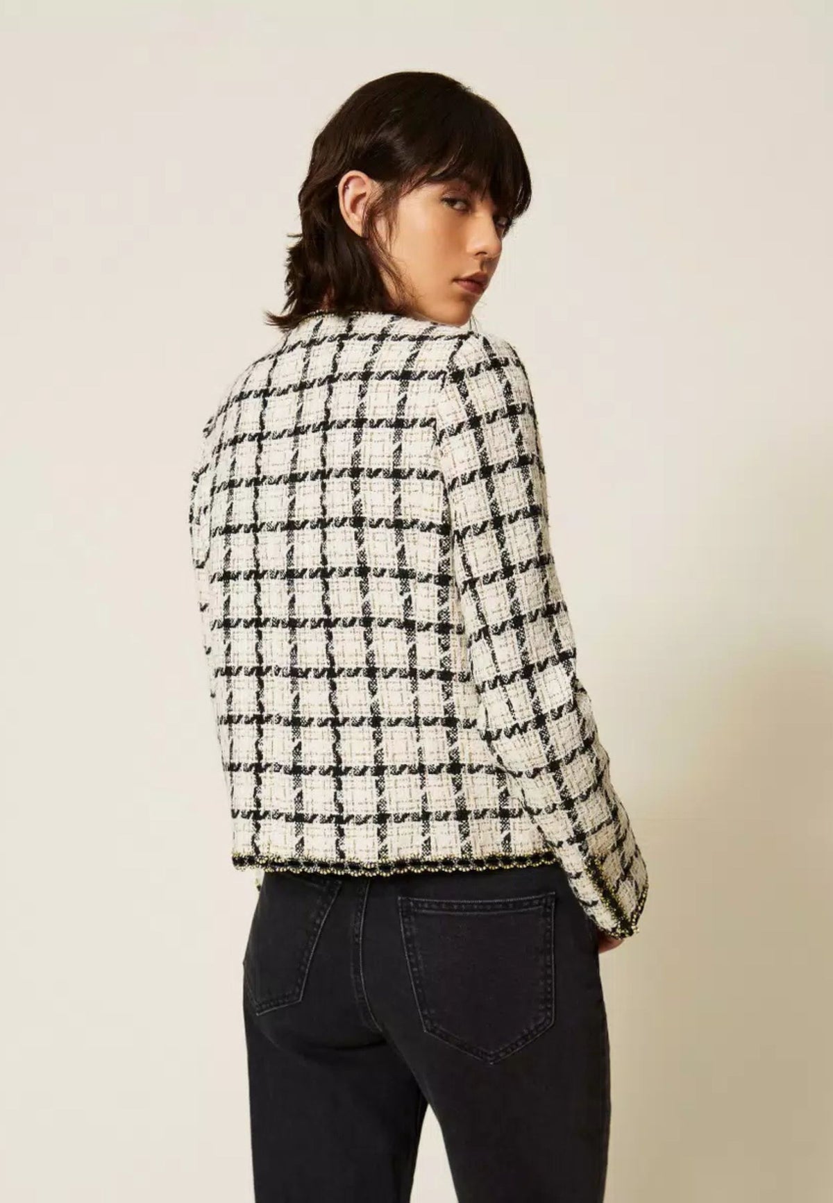 Giacca Twinset in bouclé check con dettagli lurex 