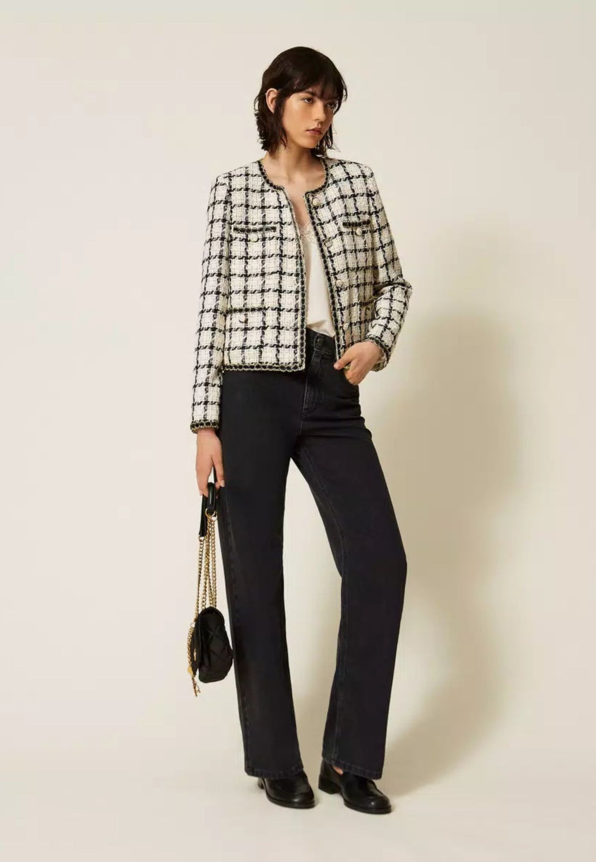 Giacca Twinset in bouclé check con dettagli lurex 