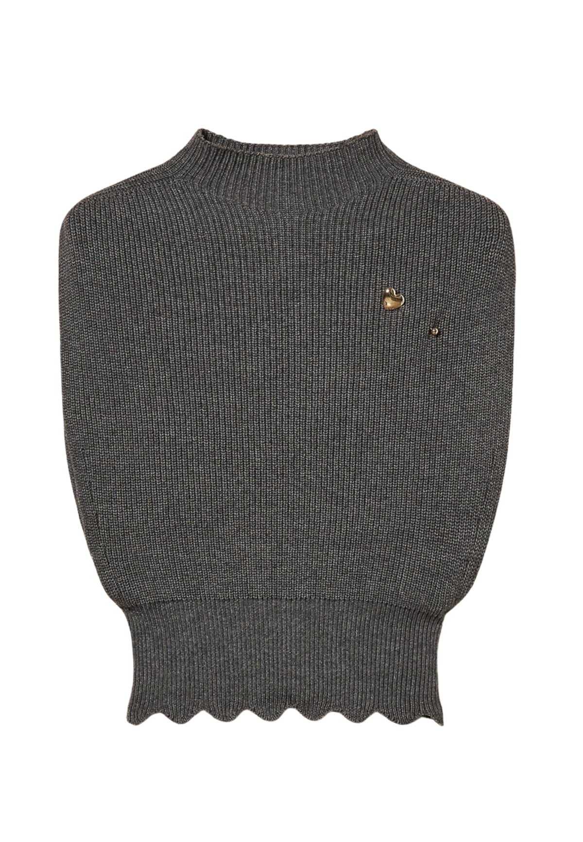 Twinset Top in Maglia Misto Lana con Spilla - Grigio Scuro Melange 
