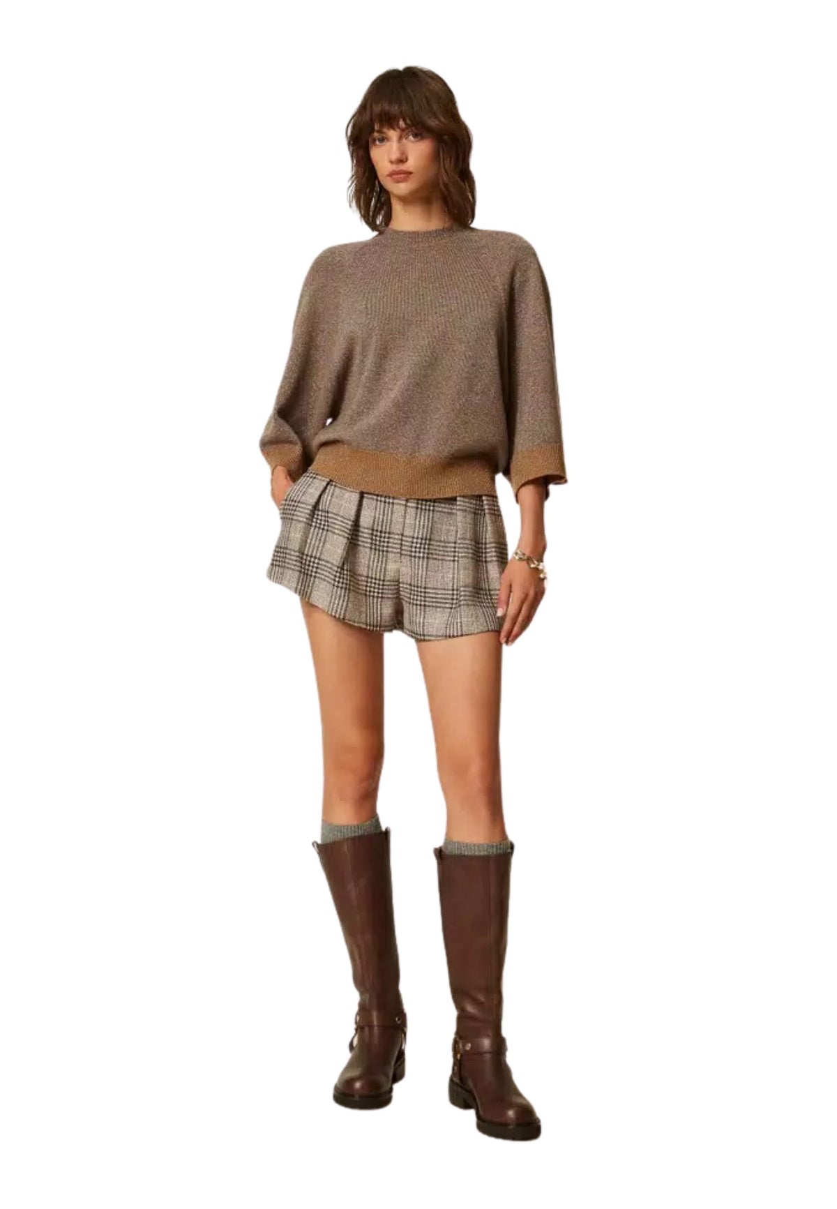 Twinset Milano - Maglia cropped in lana e cashmere con lurex 
