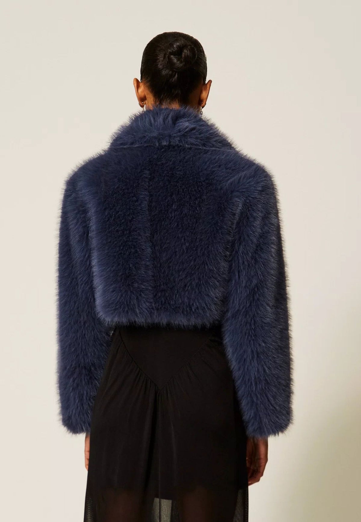 Twinset - Giacca Corta in Faux Fur Blu Indaco 