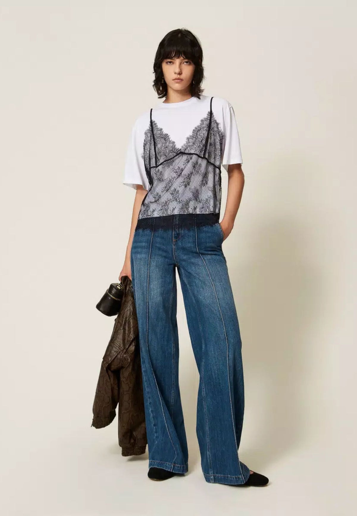 Twinset - Jeans Wide Leg con Nervature 