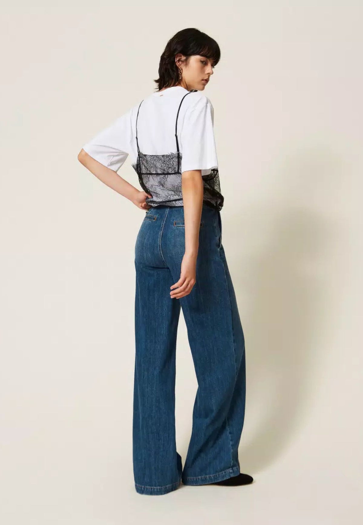 Twinset - Jeans Wide Leg con Nervature 
