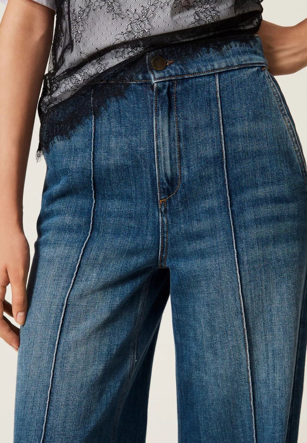 Twinset - Jeans Wide Leg con Nervature 