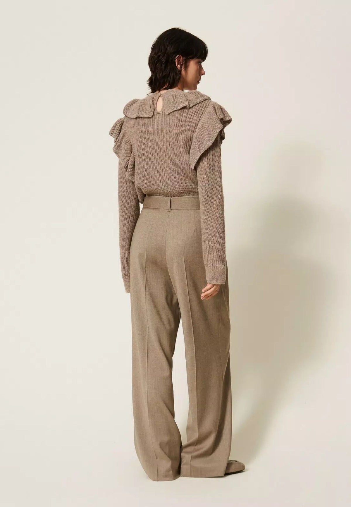 Twinset - Pantaloni a Palazzo in Raso Opaco con Cintura 