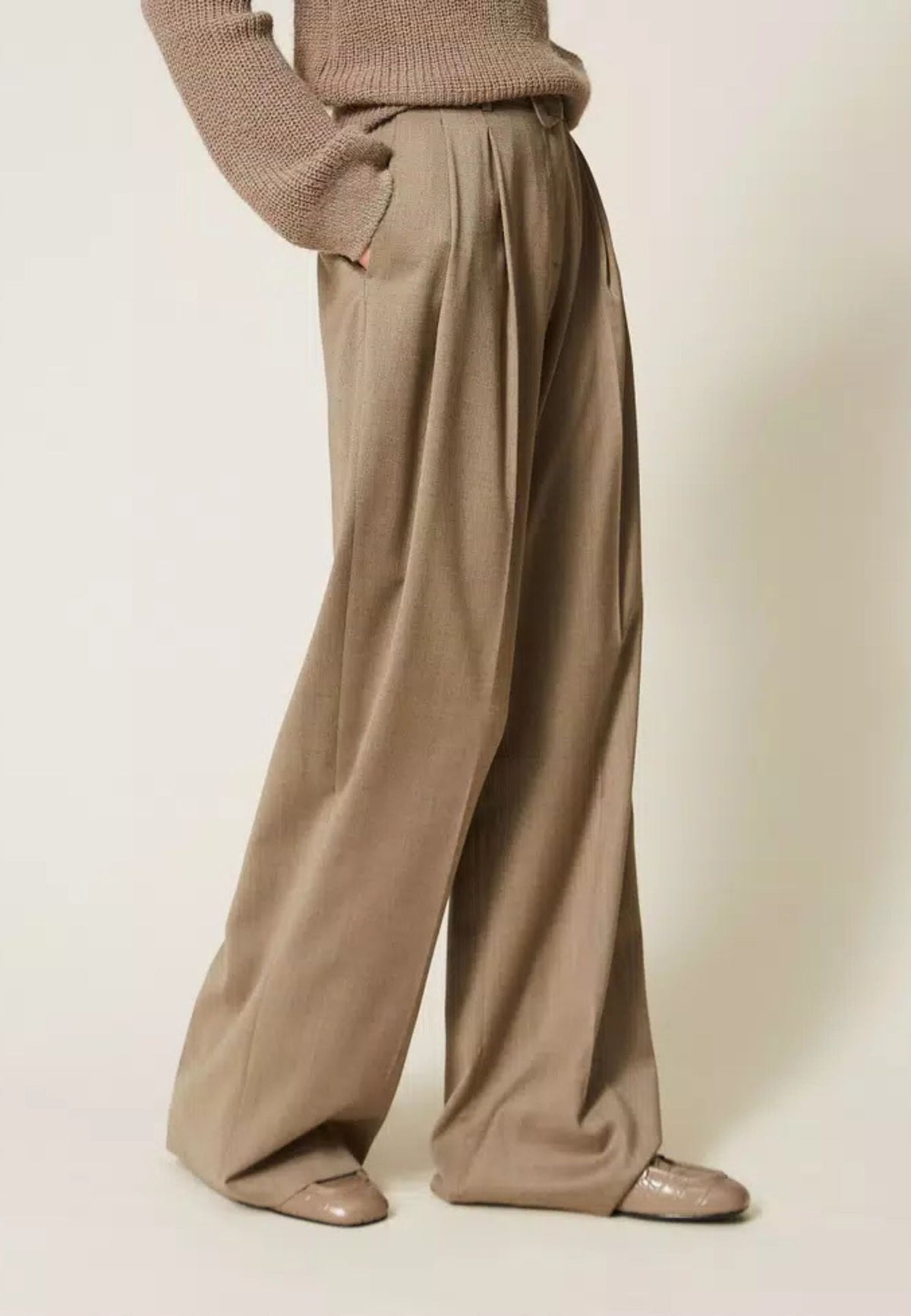 Twinset - Pantaloni a Palazzo in Raso Opaco con Cintura 