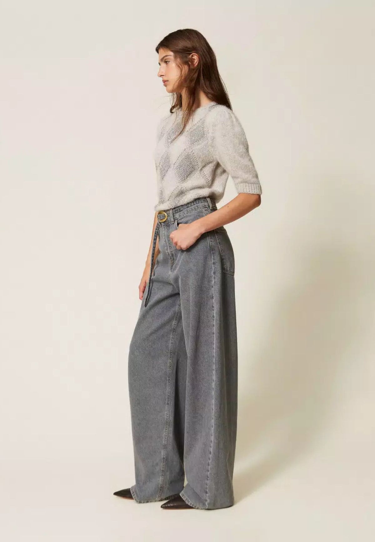 Twinset - Jeans Balloon Cinque Tasche con Cintura 