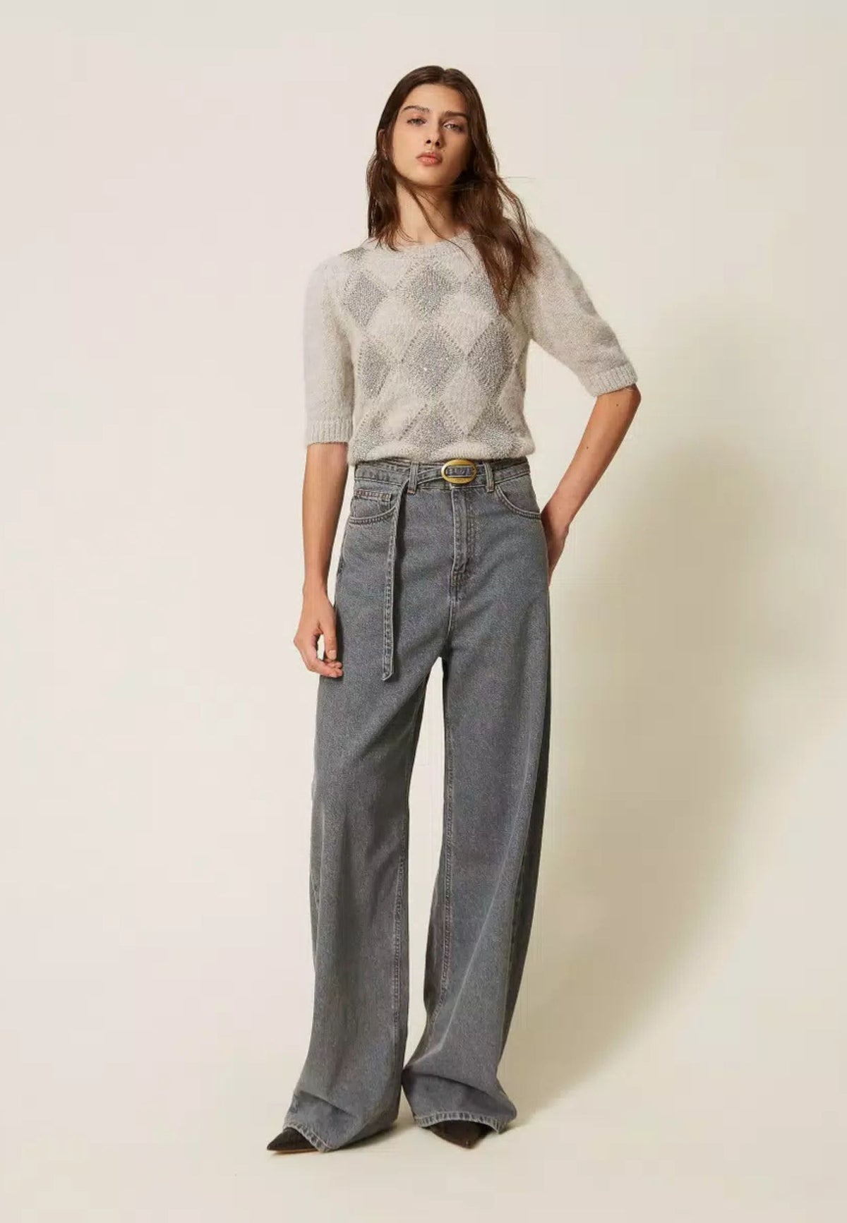 Twinset - Jeans Balloon Cinque Tasche con Cintura 