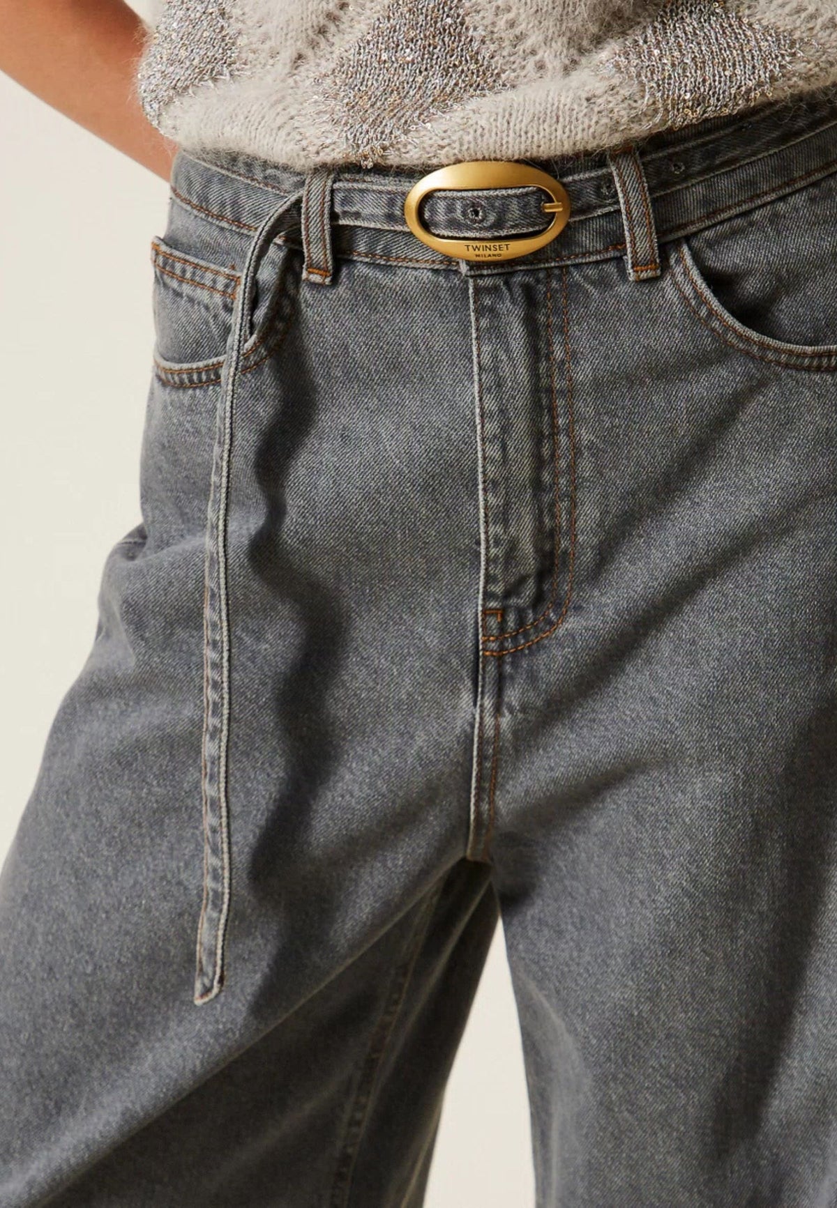Twinset - Jeans Balloon Cinque Tasche con Cintura 