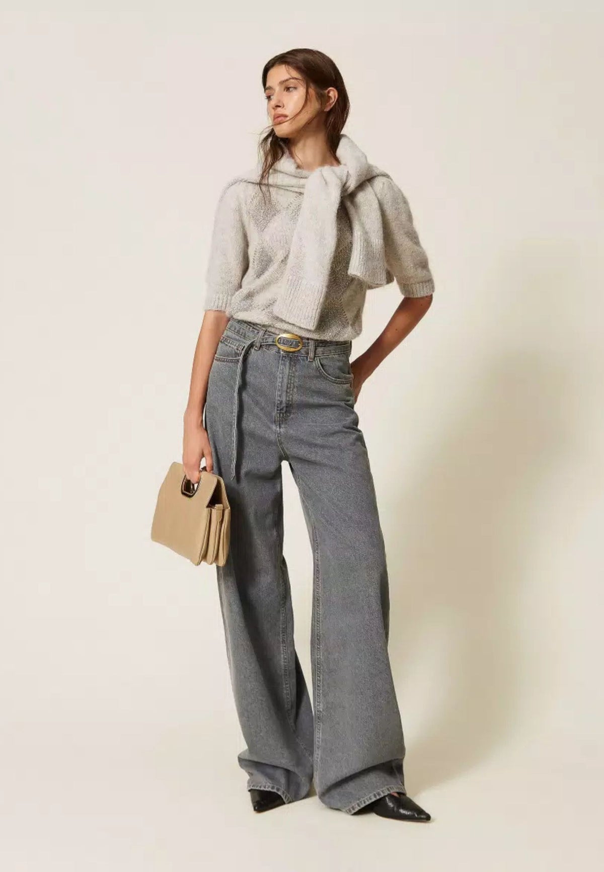 Twinset - Jeans Balloon Cinque Tasche con Cintura 