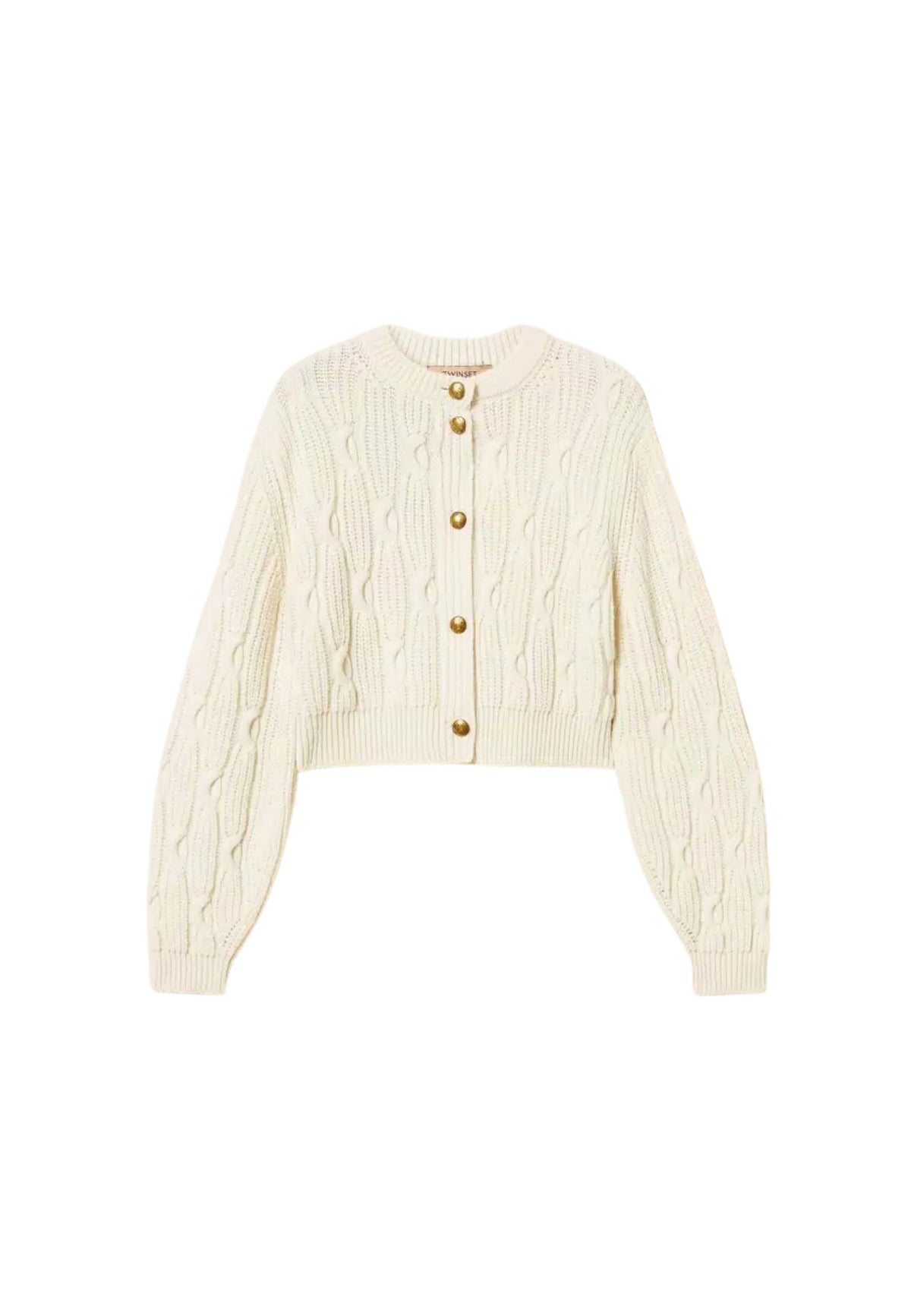 Twinset - Cardigan Cropped in Misto Lana con Bottoni Gioiello 