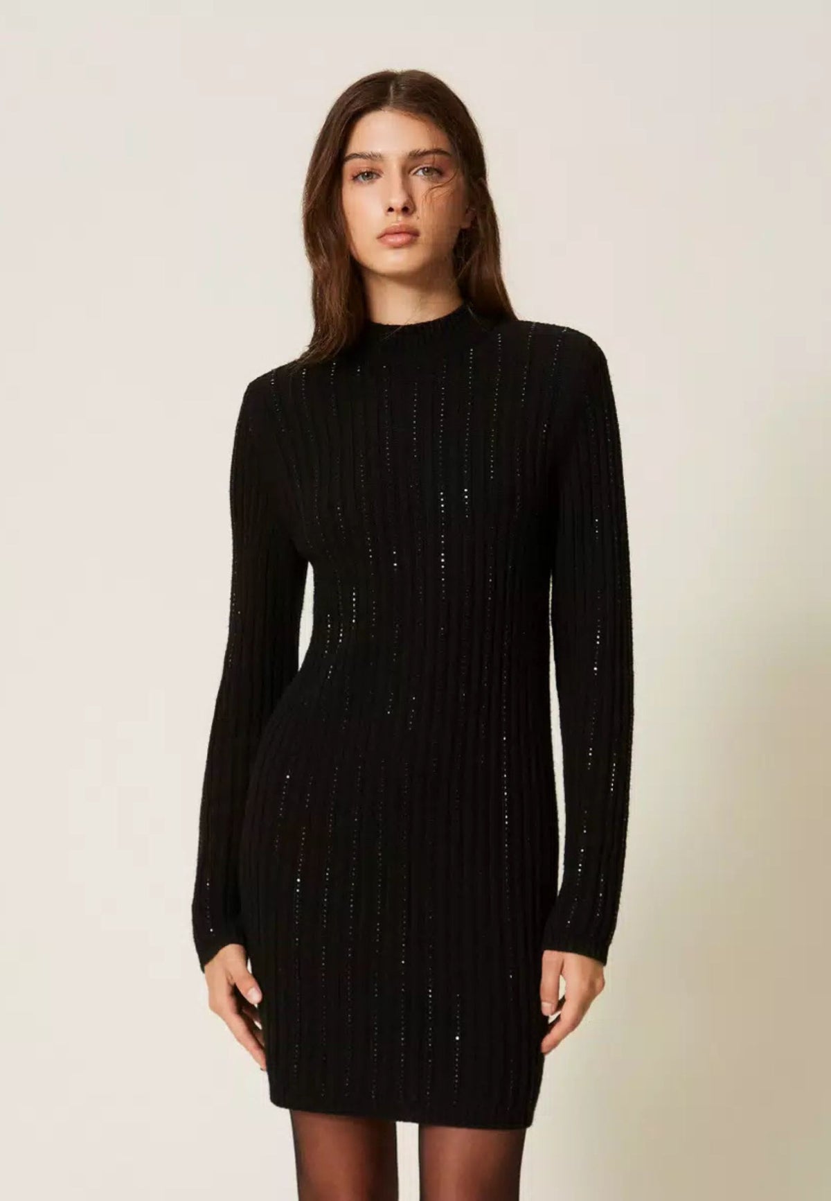 Twinset - Abito Corto in Maglia di Misto Lana con Strass 