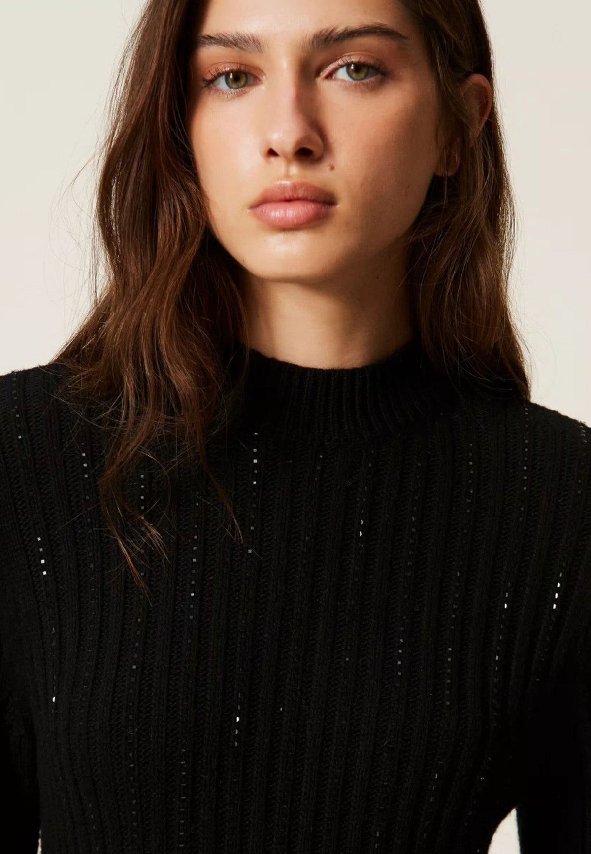 Twinset - Abito Corto in Maglia di Misto Lana con Strass 