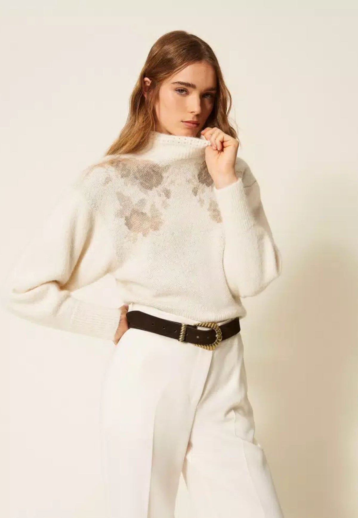 Twinset - Maglia in Misto Alpaca Jacquard Floreale 