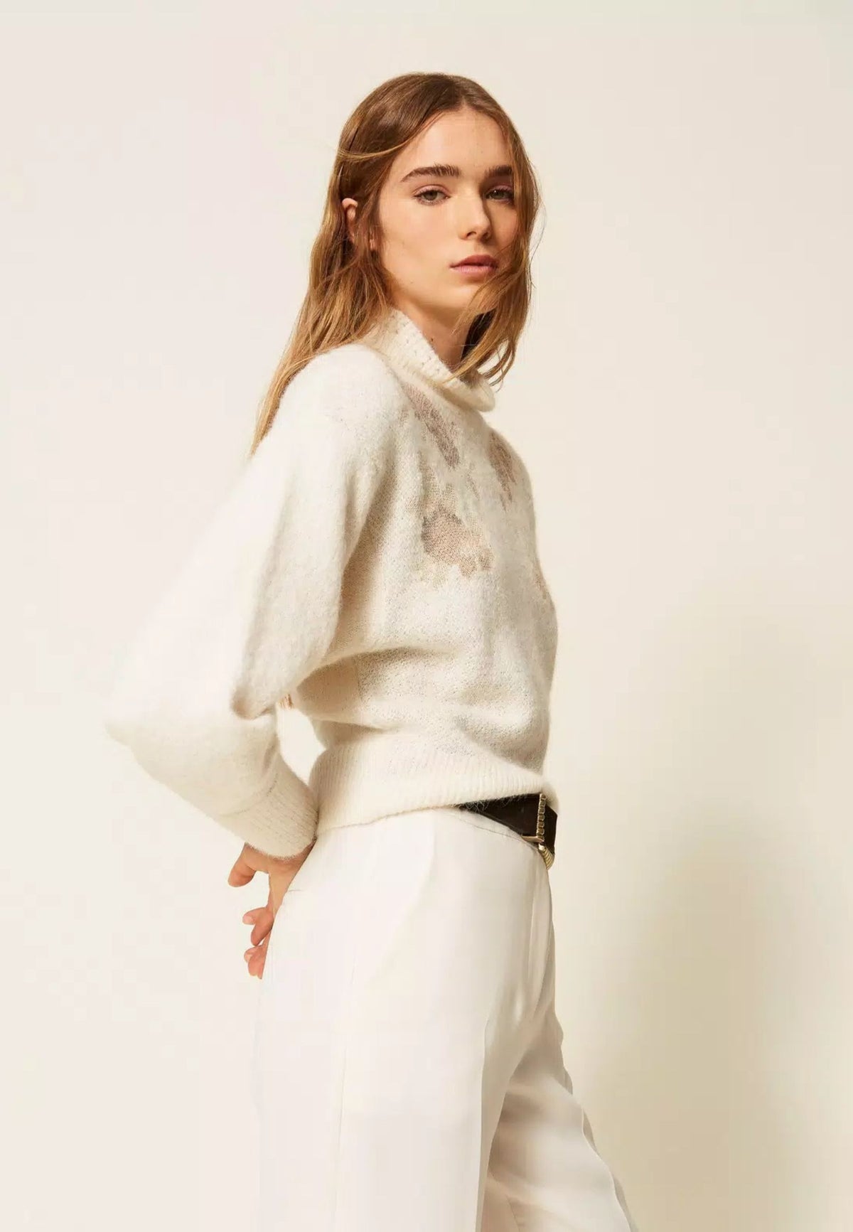 Twinset - Maglia in Misto Alpaca Jacquard Floreale 