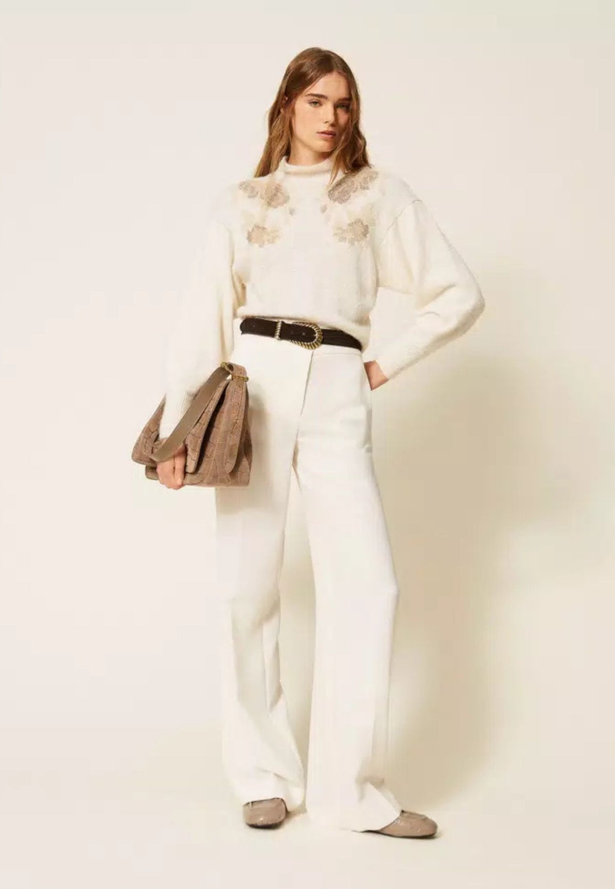 Twinset - Maglia in Misto Alpaca Jacquard Floreale 