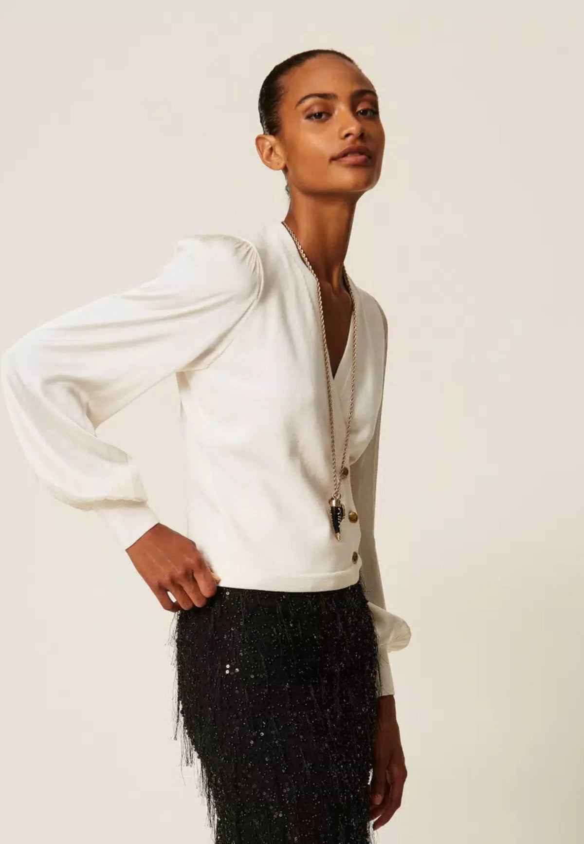 Twinset - Maglia con Maniche in Tessuto Jacquard 