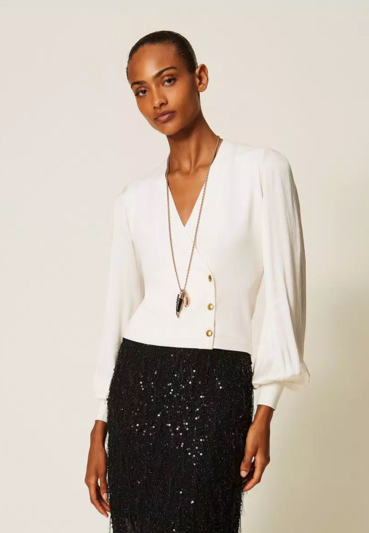 Twinset - Maglia con Maniche in Tessuto Jacquard 