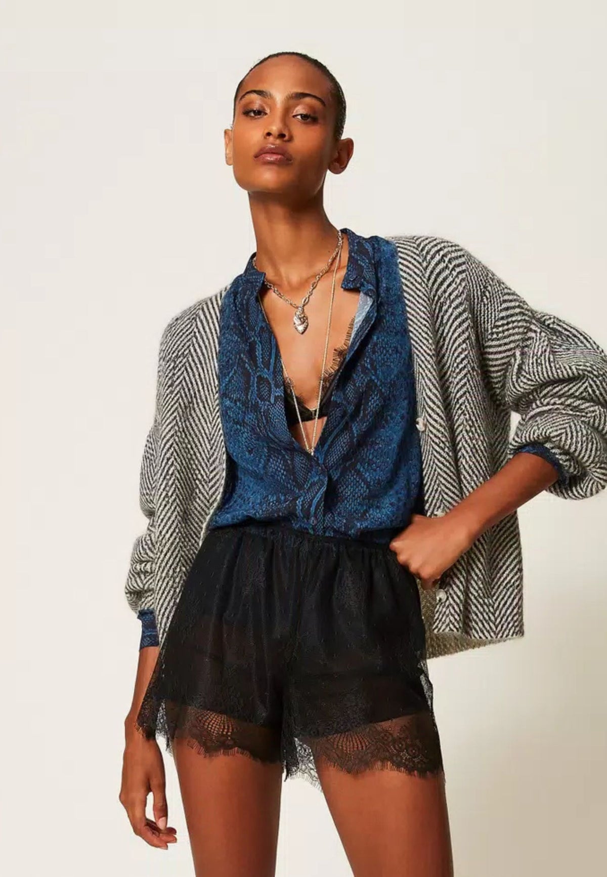 Twinset - Cardigan Chevron in Misto Mohair e Lurex 