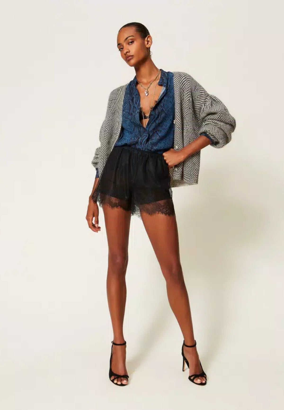Twinset - Cardigan Chevron in Misto Mohair e Lurex 