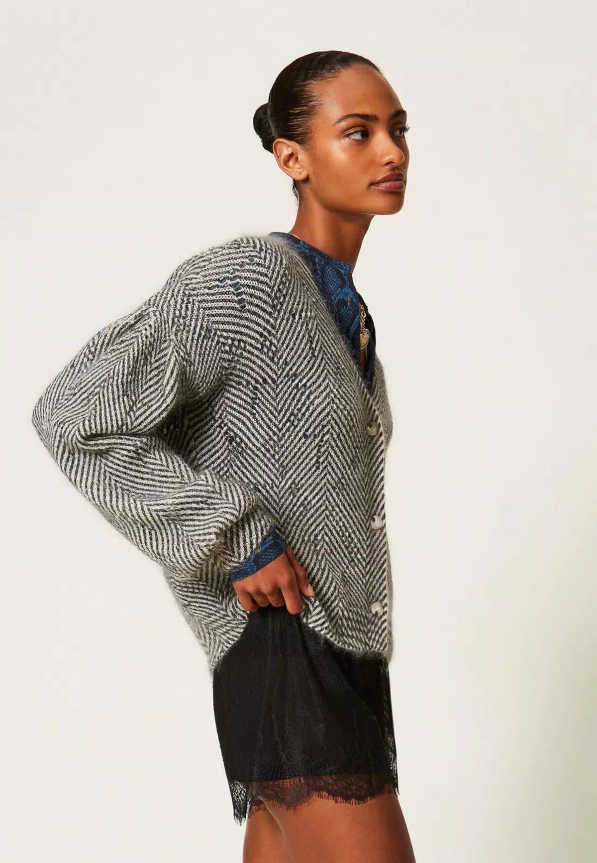 Twinset - Cardigan Chevron in Misto Mohair e Lurex 