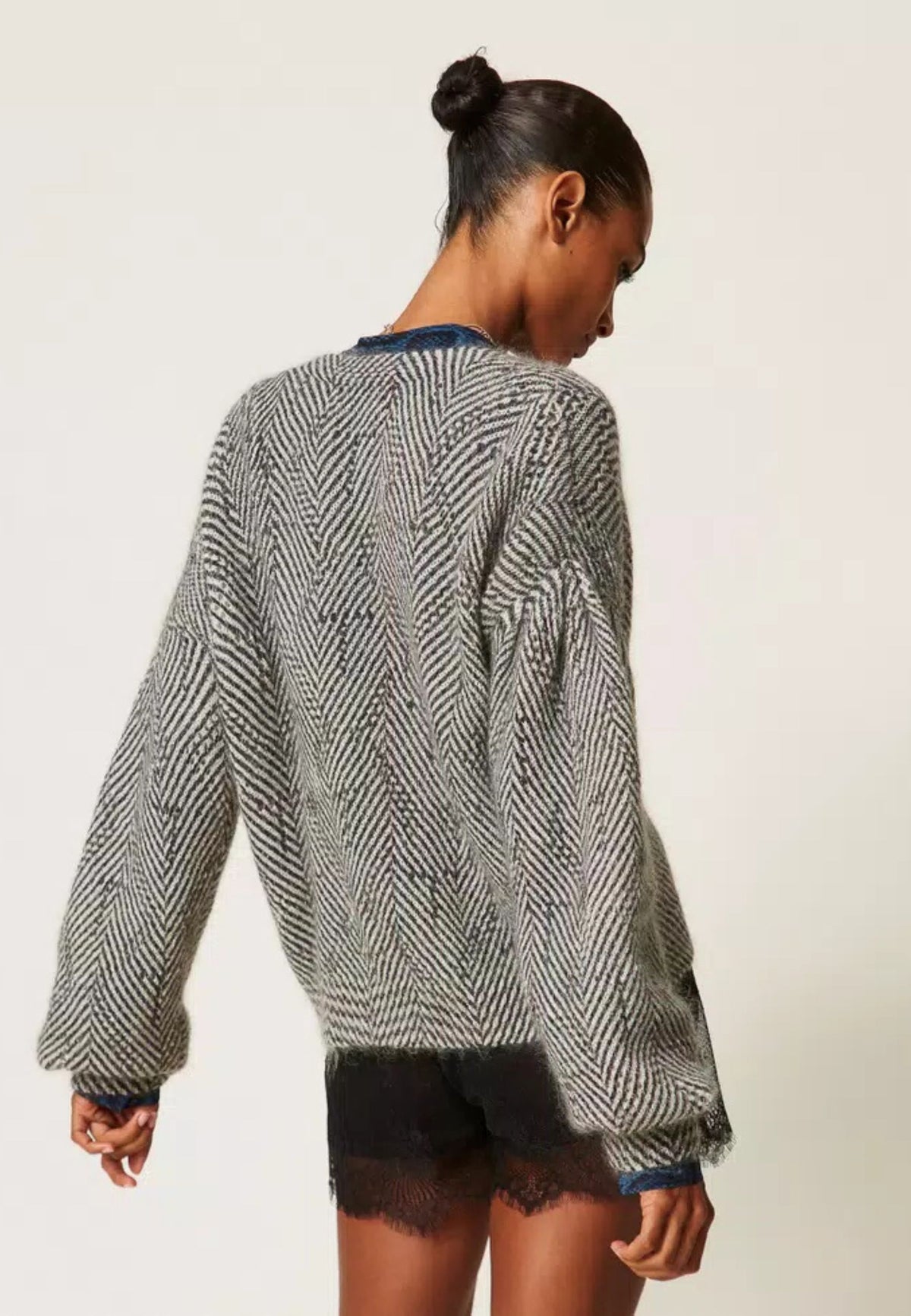 Twinset - Cardigan Chevron in Misto Mohair e Lurex 