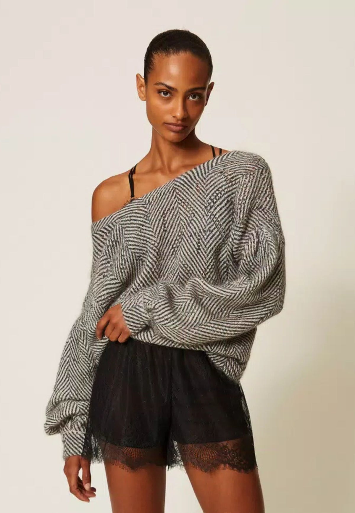 Twinset - Cardigan Chevron in Misto Mohair e Lurex 