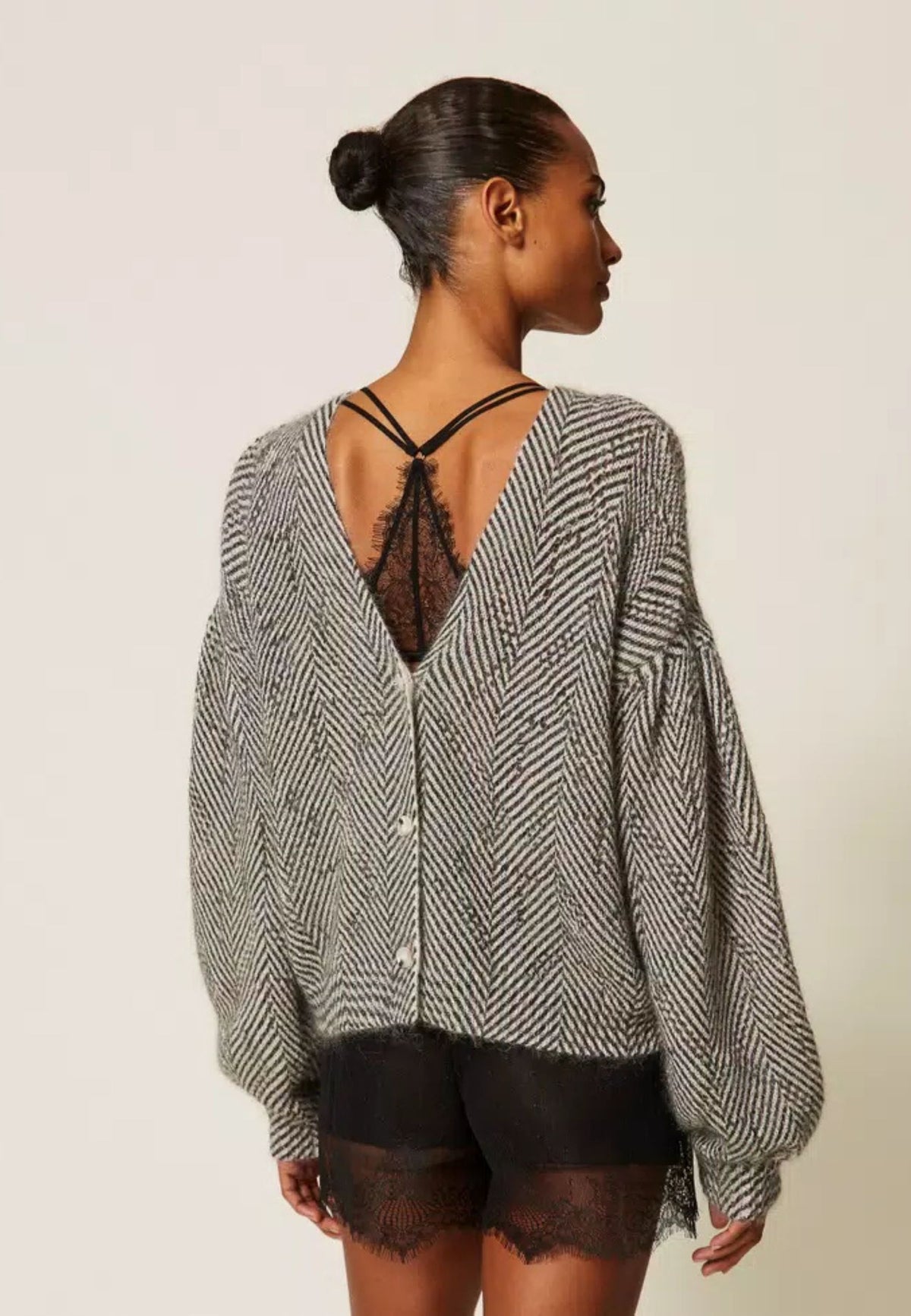 Twinset - Cardigan Chevron in Misto Mohair e Lurex 