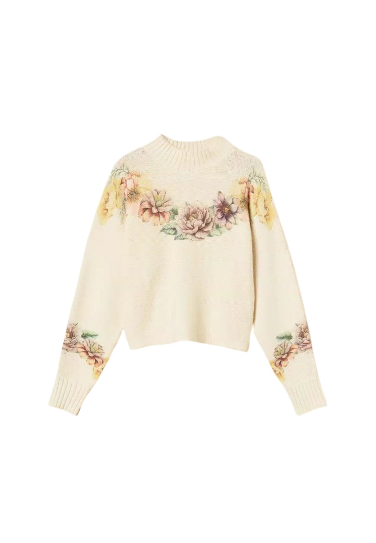 Twinset - Maglia in Misto Lana e Cotone con Stampa Floreale 