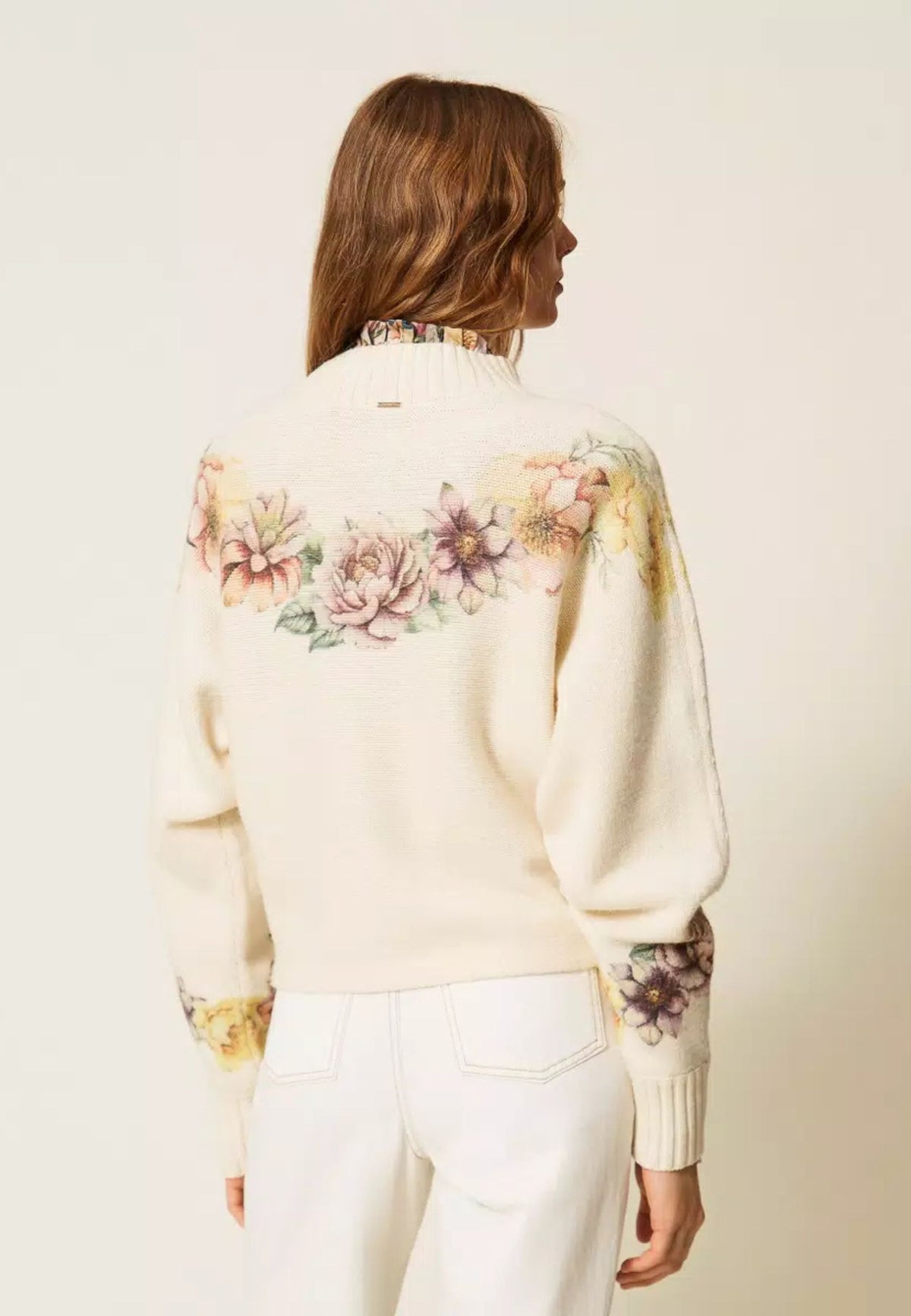 Twinset - Maglia in Misto Lana e Cotone con Stampa Floreale 