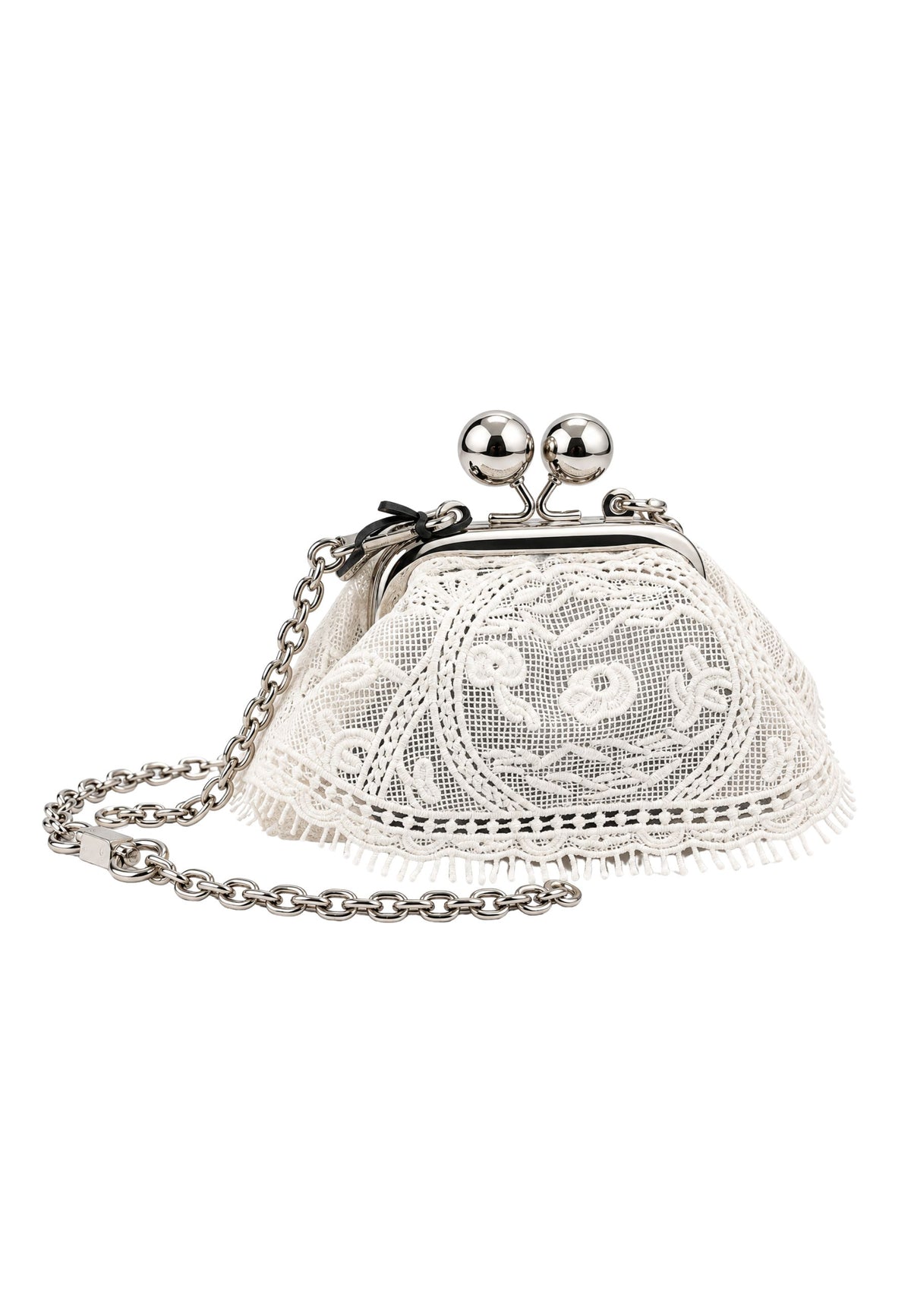 Weekend Max Mara - Mini Borsa Pasticcino in Pelle e Cotone Bianco con Ricami in Pizzo 