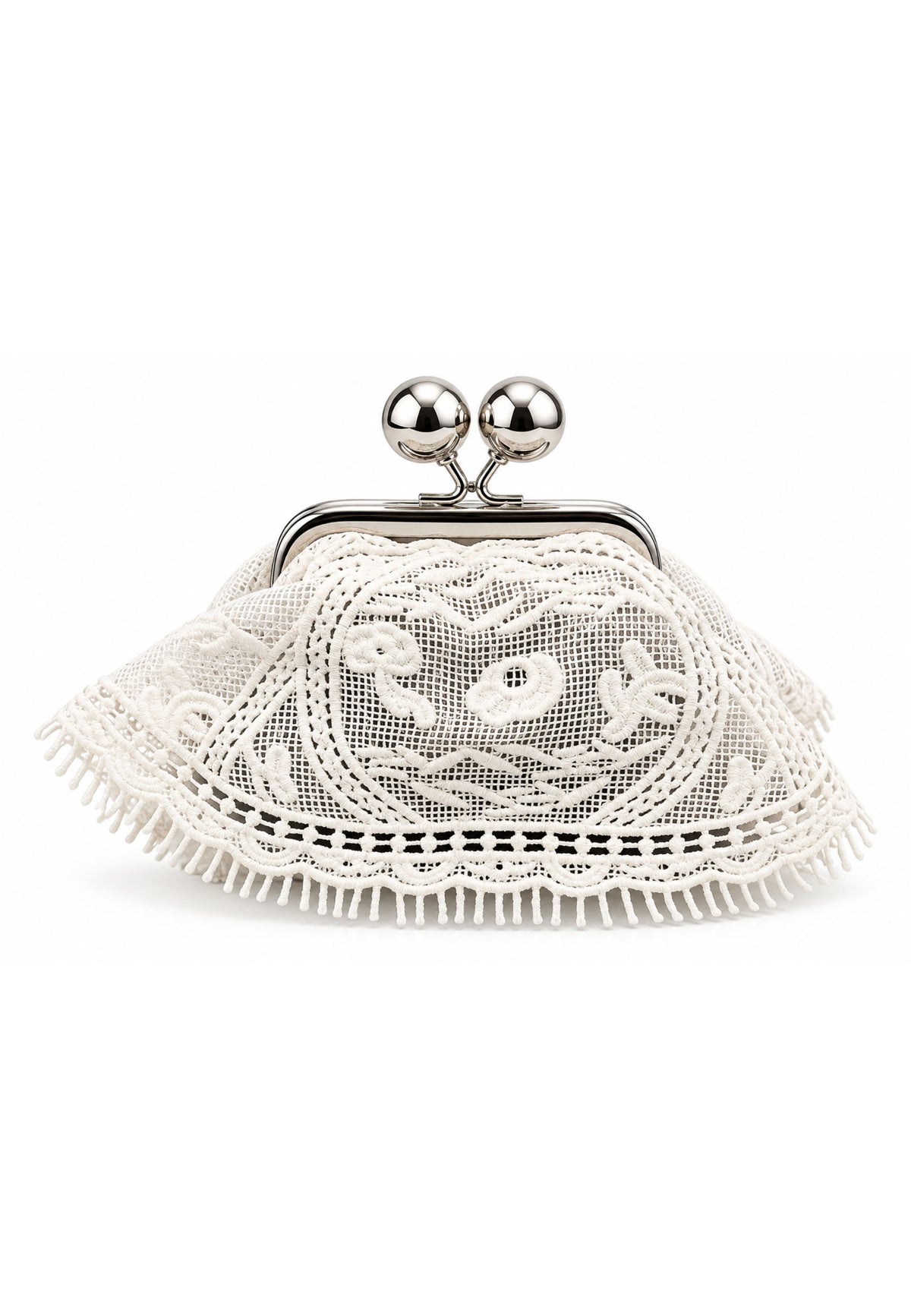 Weekend Max Mara - Mini Borsa Pasticcino in Pelle e Cotone Bianco con Ricami in Pizzo 