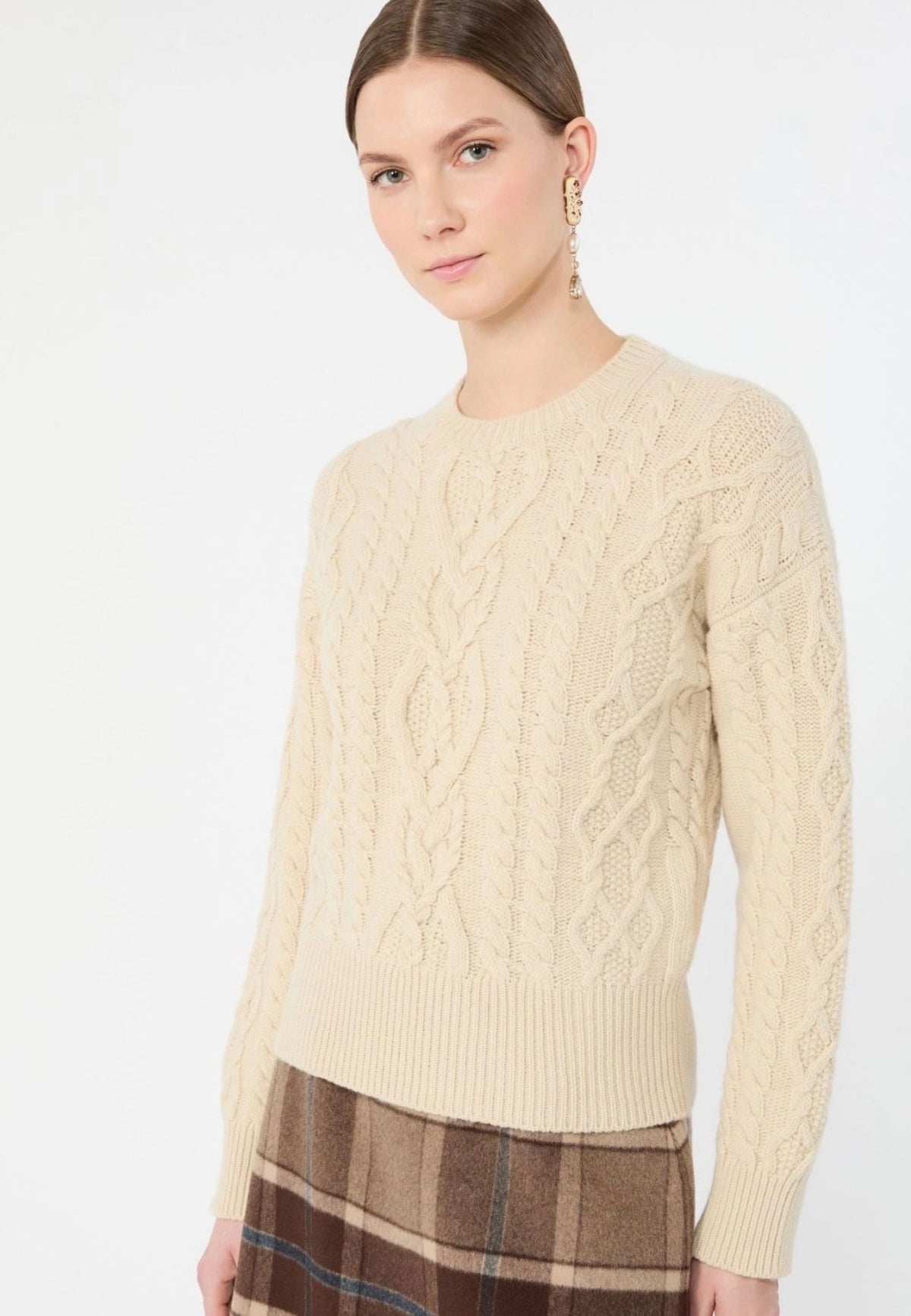 Maglia donna Weekend Max Mara in lana a trecce color ghiaccio 