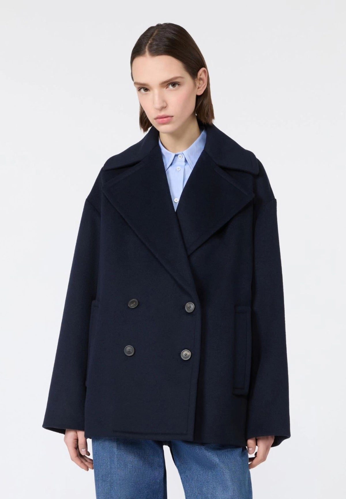 Weekend Max Mara caban doppiopetto in lana blu 