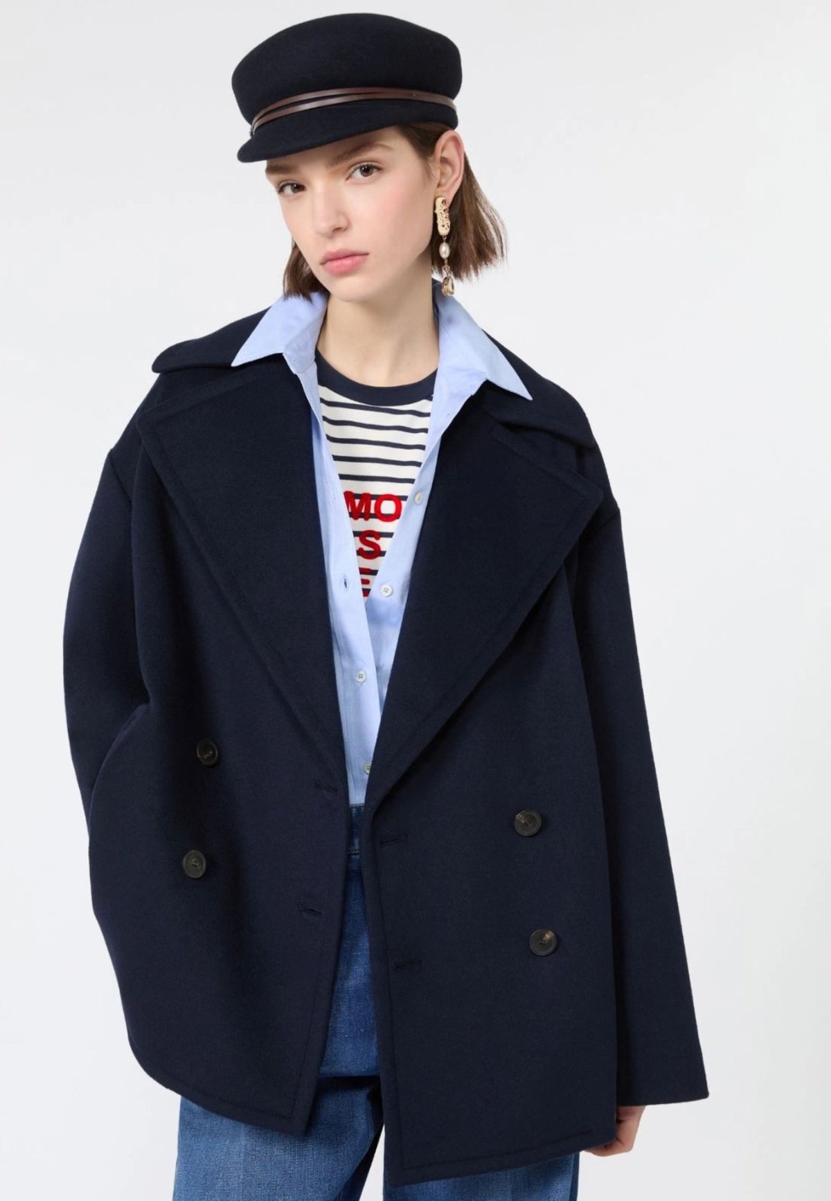 Weekend Max Mara caban doppiopetto in lana blu 
