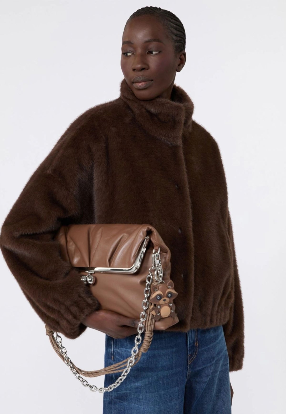 Weekend Max Mara giacca corta dalla texture soffice marrone 
