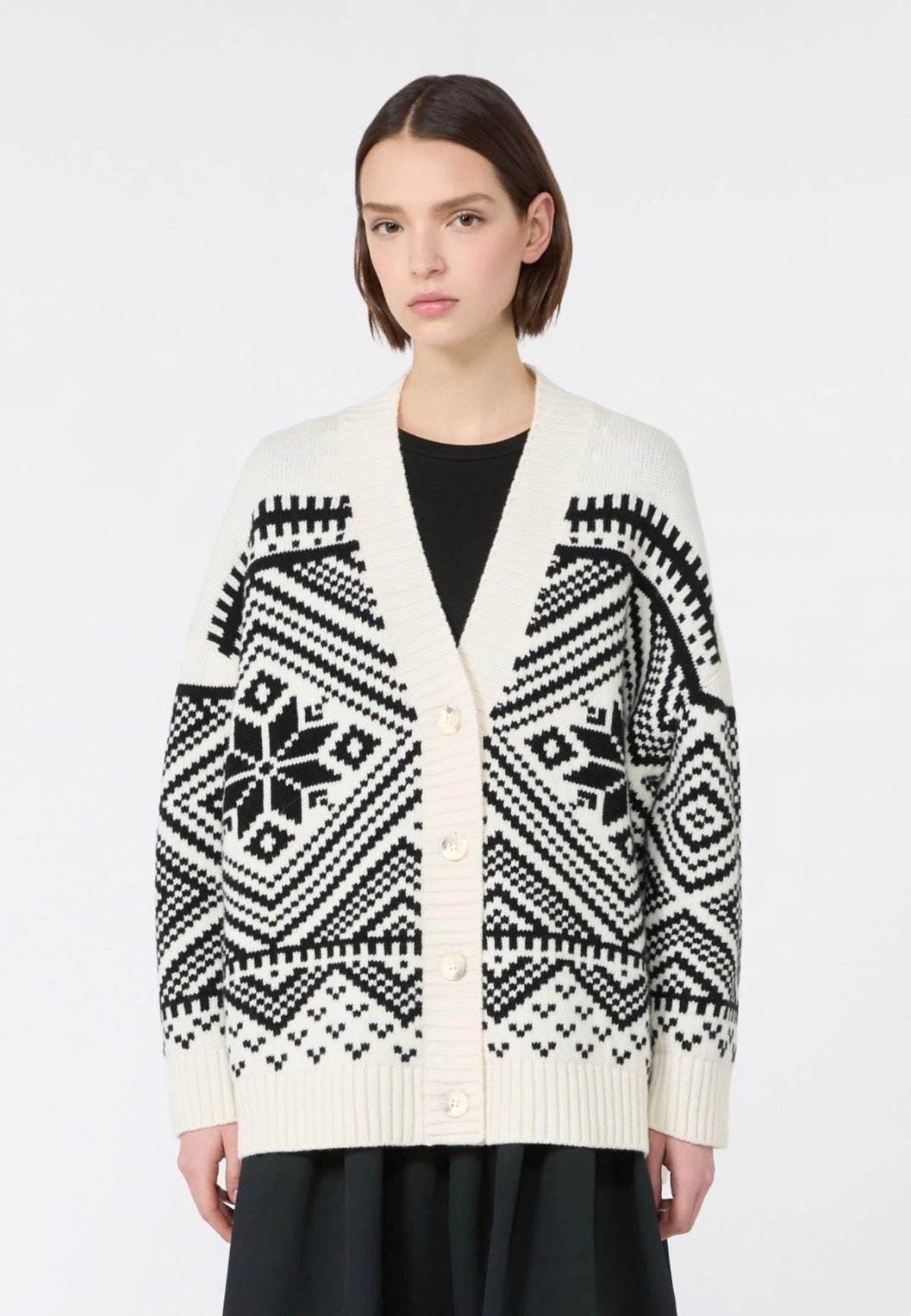 Weekend Max Mara cardigan in lana jacquard nero 