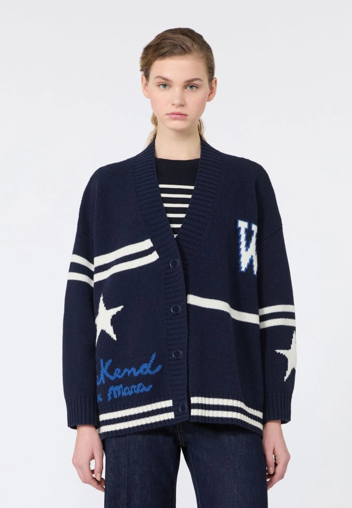 Weekend Max Mara cardigan in lana jacquard blu marino 