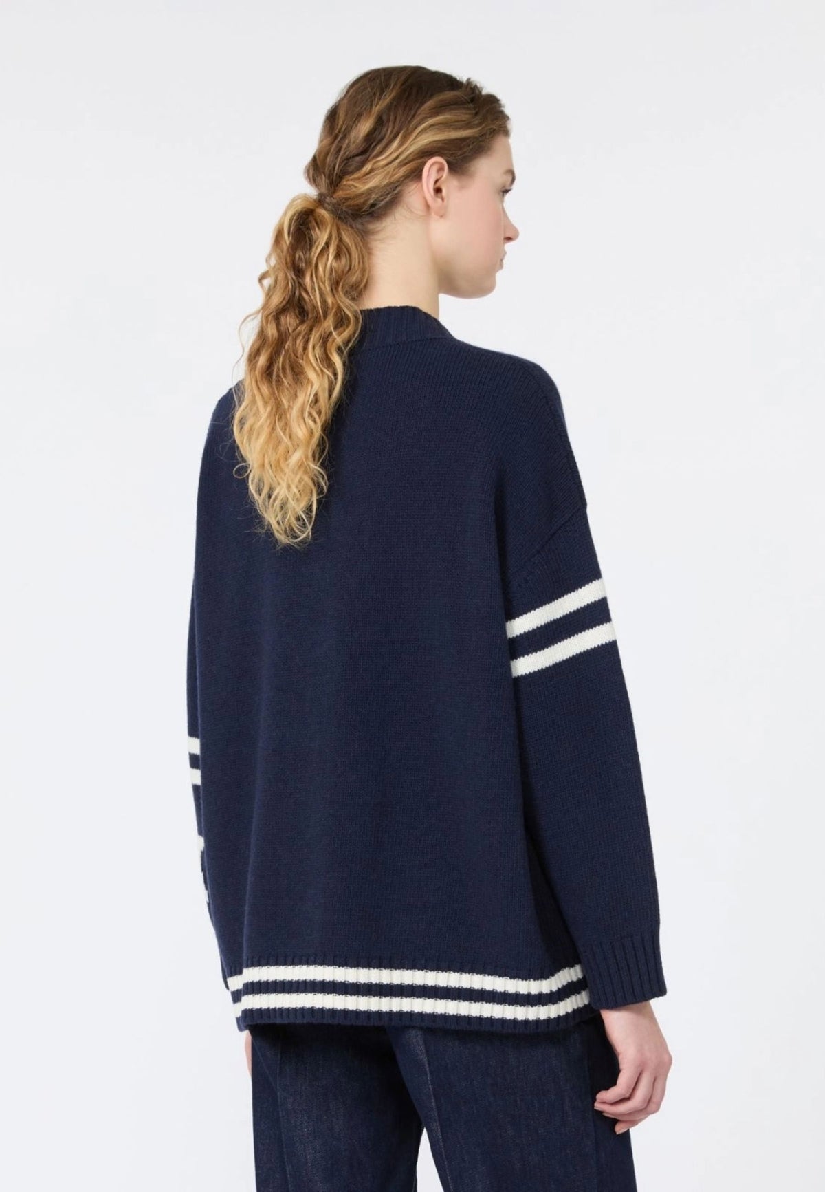 Weekend Max Mara cardigan in lana jacquard blu marino 